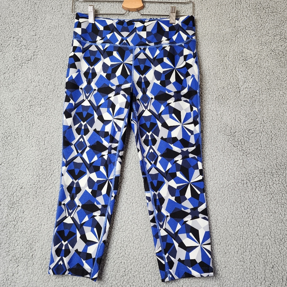 DKNY Sport Legginigs Capri Yoga with Mesh Blue, White, Black Geometric SZ Large